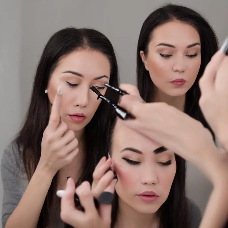 Image similar to a woman is having an existential crisis while applying makeup in a youtube video