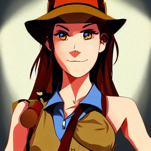 Image similar to indiana jones anime girl portrait, full body