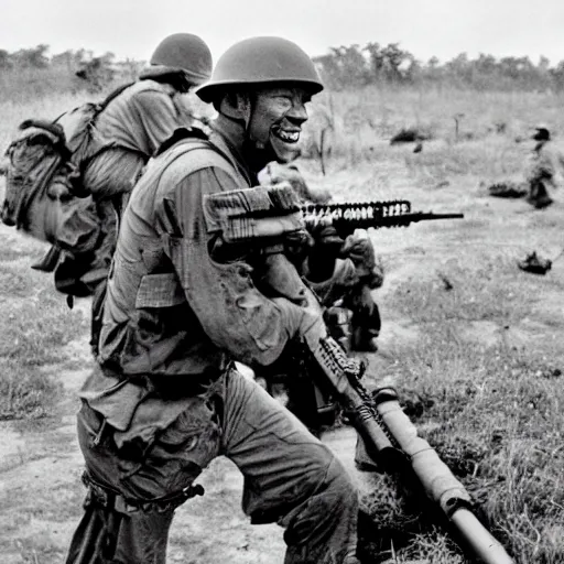 Image similar to dinosaurs in the vietnam war fighting alongside us soldiers in the vietnam war, black and white, eddie adams, david burnett