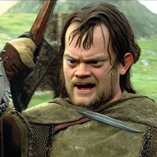 Prompt: dwight schrute playing gimli in lord of the rings