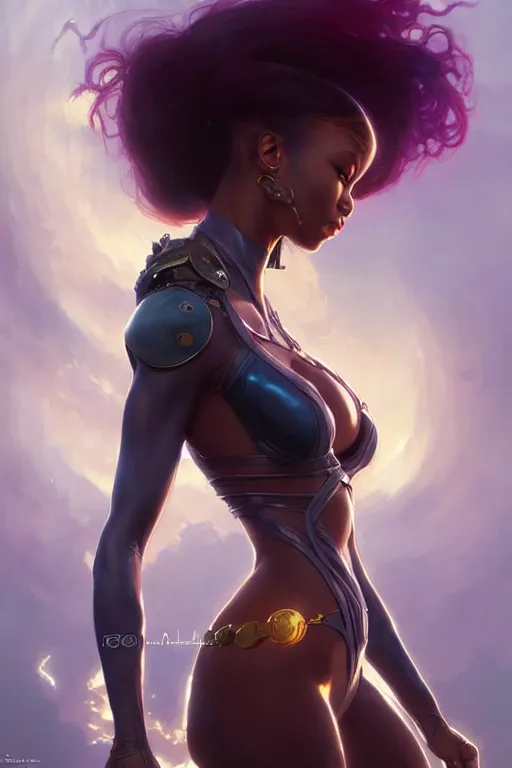 Prompt: normani as aeon flux starfire profile picture by Greg Rutkowski, matte painting, intricate, fantasy concept art, elegant, by Stanley Artgerm Lau, WLOP, golden ratio, thomas kindkade, alphonse mucha, loish, norman Rockwell,