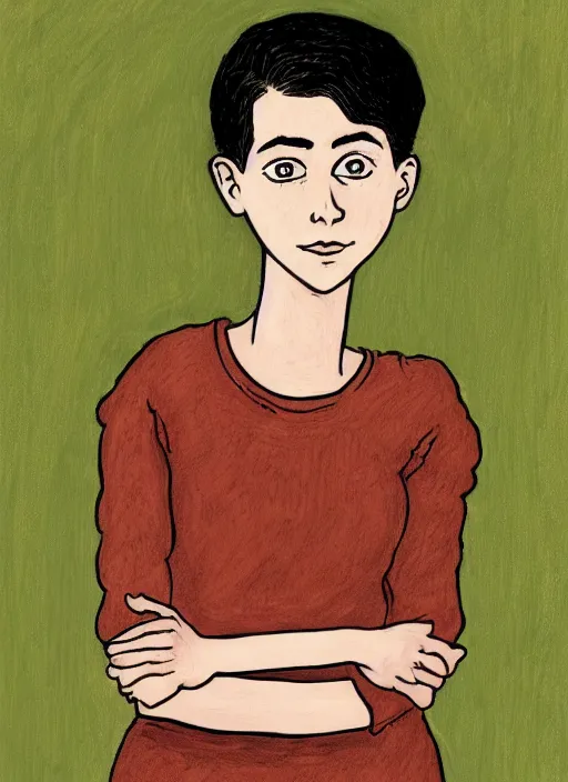 Prompt: a portrait of a pretty young lady by alison bechdel