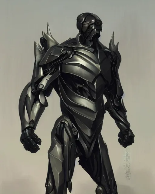 Image similar to wiry muscular male smooth sleek black pearlescent wraithbone powerarmor, by greg rutkowski and mark brookes and jim burns and tom bagshaw and magali villeneuve, trending on artstation