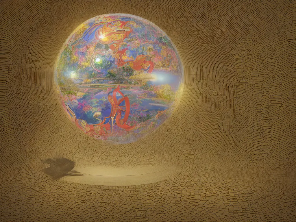 Image similar to 3 d render, sunlight study, the universe is a spheroid region 7 0 5 meters in diameter, art nouveau, by ambrosius bosschaert and ( ( ( ( ( lisa frank ) ) ) ) ), 8 k, sharp focus, octane render