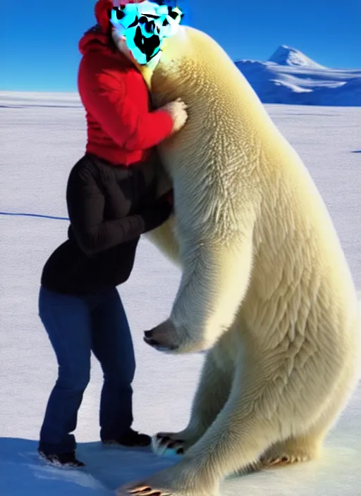 Prompt: polar bear hugging an eskimo while drinking a coca cola 8 k masterpiece