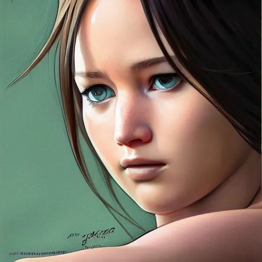 Image similar to jennifer lawrence portrait as manga girl, realistic shaded perfect face, fine details. anime. realistic shaded lighting poster by ilya kuvshinov katsuhiro otomo ghost - in - the - shell, magali villeneuve, artgerm, jeremy lipkin and michael garmash and rob rey