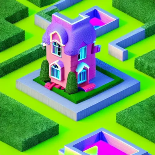 Image similar to Isometric 3D Fantasy Cute House, 3D Illustration, game art, very realistic, no background, 4k, 3D character, very colourful, cinematic lighting, soft neon, CGI render, trending on Behance