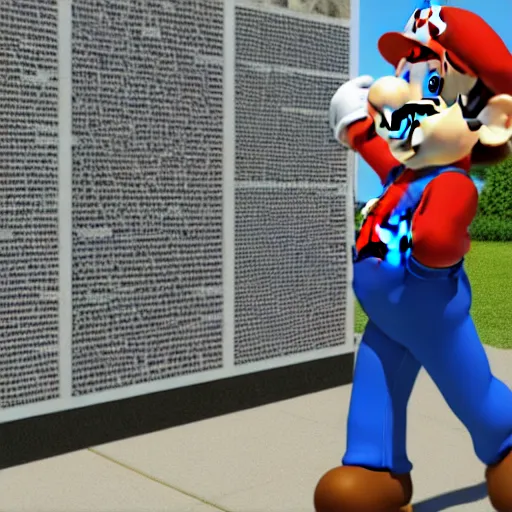 Image similar to mario dabbing, vietnam memorial background