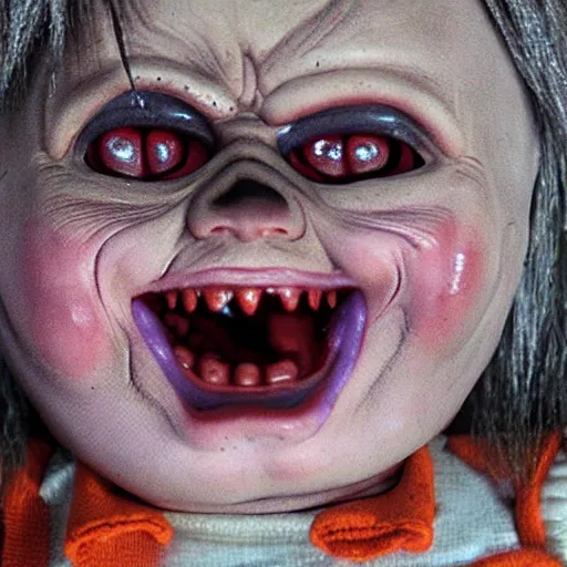 Image similar to screaming death chucky doll