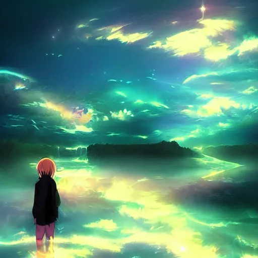 Image similar to Lucid dream anime, digital art, beautiful colours, atmospheric, great composition, smooth lines