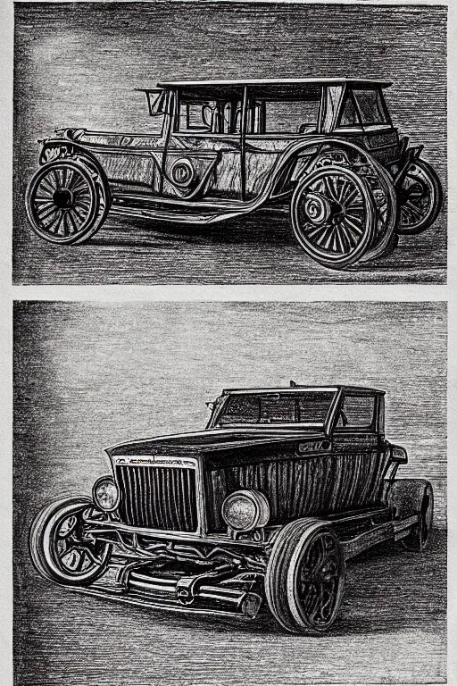 Image similar to highly detailed drawing of a car by albrecht durer