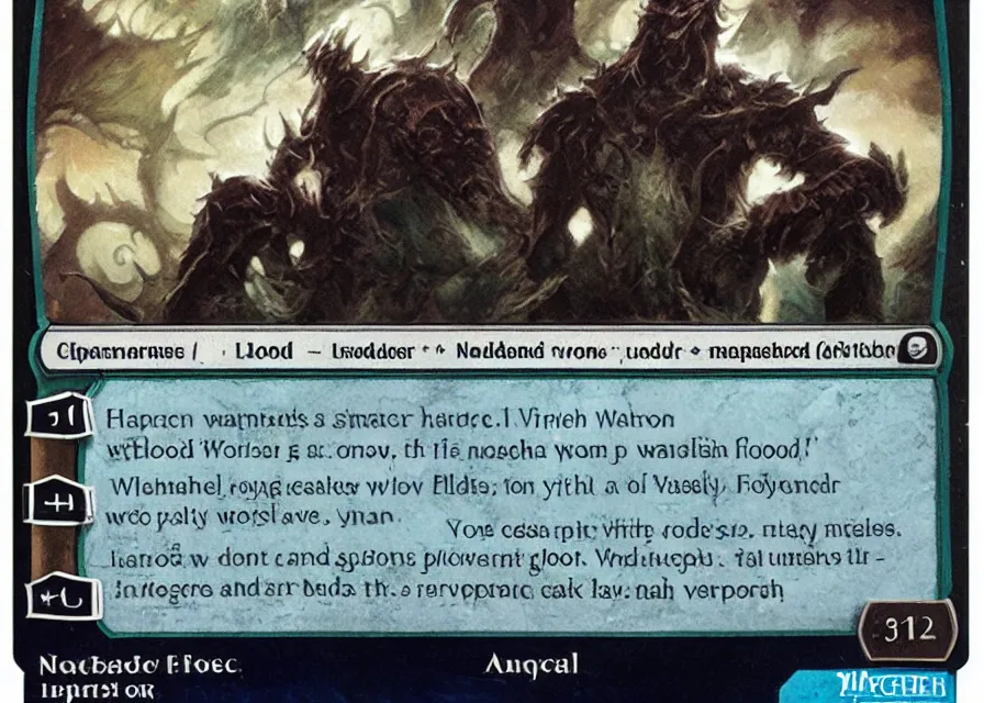 Image similar to flood warden. magic the gathering card. full mtg card