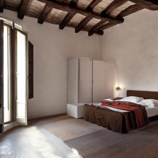 Prompt: the interior of a bedroom in italy