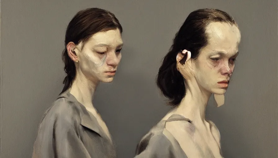 Image similar to painting by borremans, mariacarla boscono, detailed, stunning