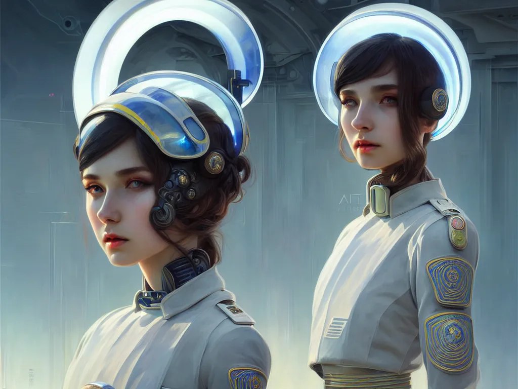 Image similar to portrait futuristic ukraine police uniform girl, at future neon light rooftop, ssci - fi and fantasy, intricate and very very beautiful and elegant, highly detailed, digital painting, artstation, concept art, smooth and sharp focus, illustration, art by tan zi and ayanamikodon and alphonse mucha and wlop