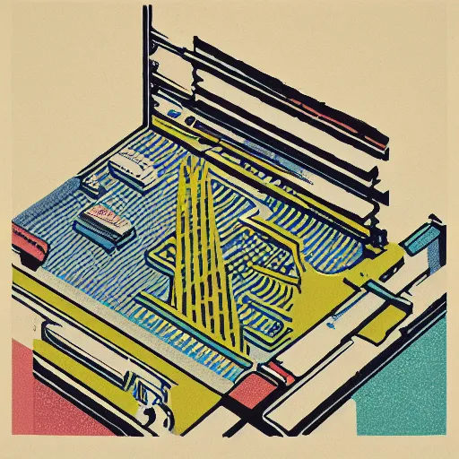 Prompt: a three color screen print of an isometric view of an anthropological ( ( ( ( conceptual ) ) ) ) object, anthropomorphic, fujifilm,