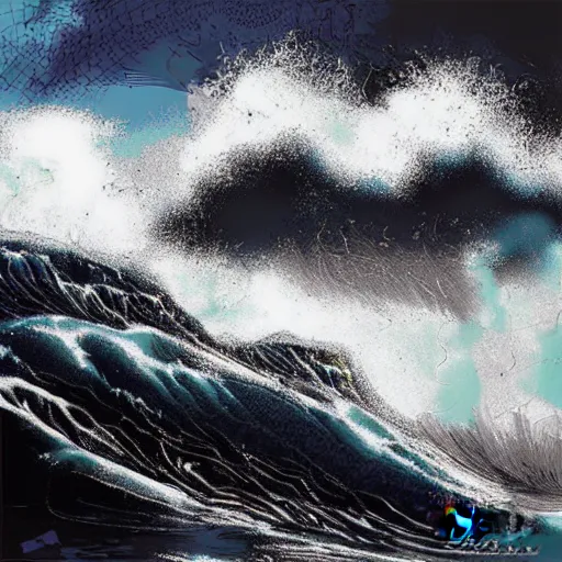 Prompt: a tsunami wave hits Hong Kong island, digital art