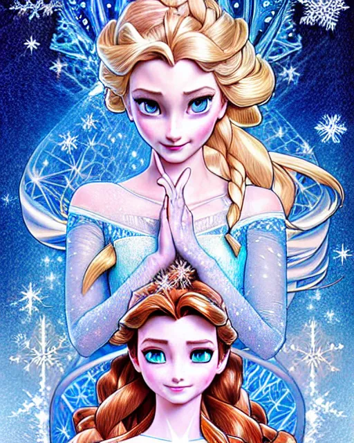 Prompt: ' princess elsa gone mental ', beautiful shadowing, 3 d shadowing, reflective surfaces, illustrated completely, 8 k beautifully detailed pencil illustration, extremely hyper - detailed pencil illustration, intricate, epic composition, masterpiece, bold complimentary colors. stunning masterfully illustrated by artgerm, range murata, alphonse mucha, katsuhiro otomo.