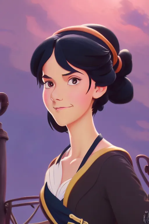 Prompt: animation still frame of an attractive female pirate ( short black hair ), high angle closeup portrait, blurry background of the library, disney, pixar, bloom, medium shot, dramatic lighting, in the style of studio ghibli, j. c. leyendecker, greg rutkowski, artgerm