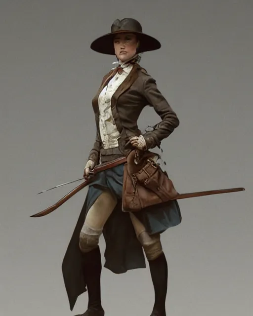 Image similar to hyper realistic photo of victorian hunter girl full body, cinematic, artstation, cgsociety, greg rutkowski, james gurney, mignola, craig mullins, jean baptiste monge, brom