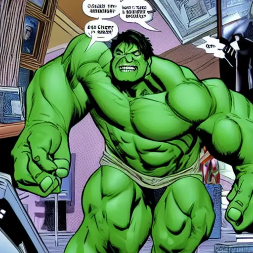 Prompt: the incredible hulk as the president, oval office