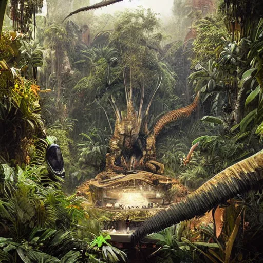 Prompt: epic, ultra detailed, hyper - real alien jungle by greg rutkowski inside salvador dali