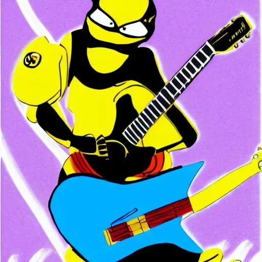 Image similar to bumblebee on stage with a guitar in the style of archies cartoon