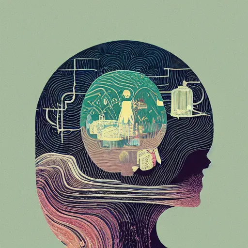 Image similar to a wandering mind, logo, simple white background victo ngai, kilian eng