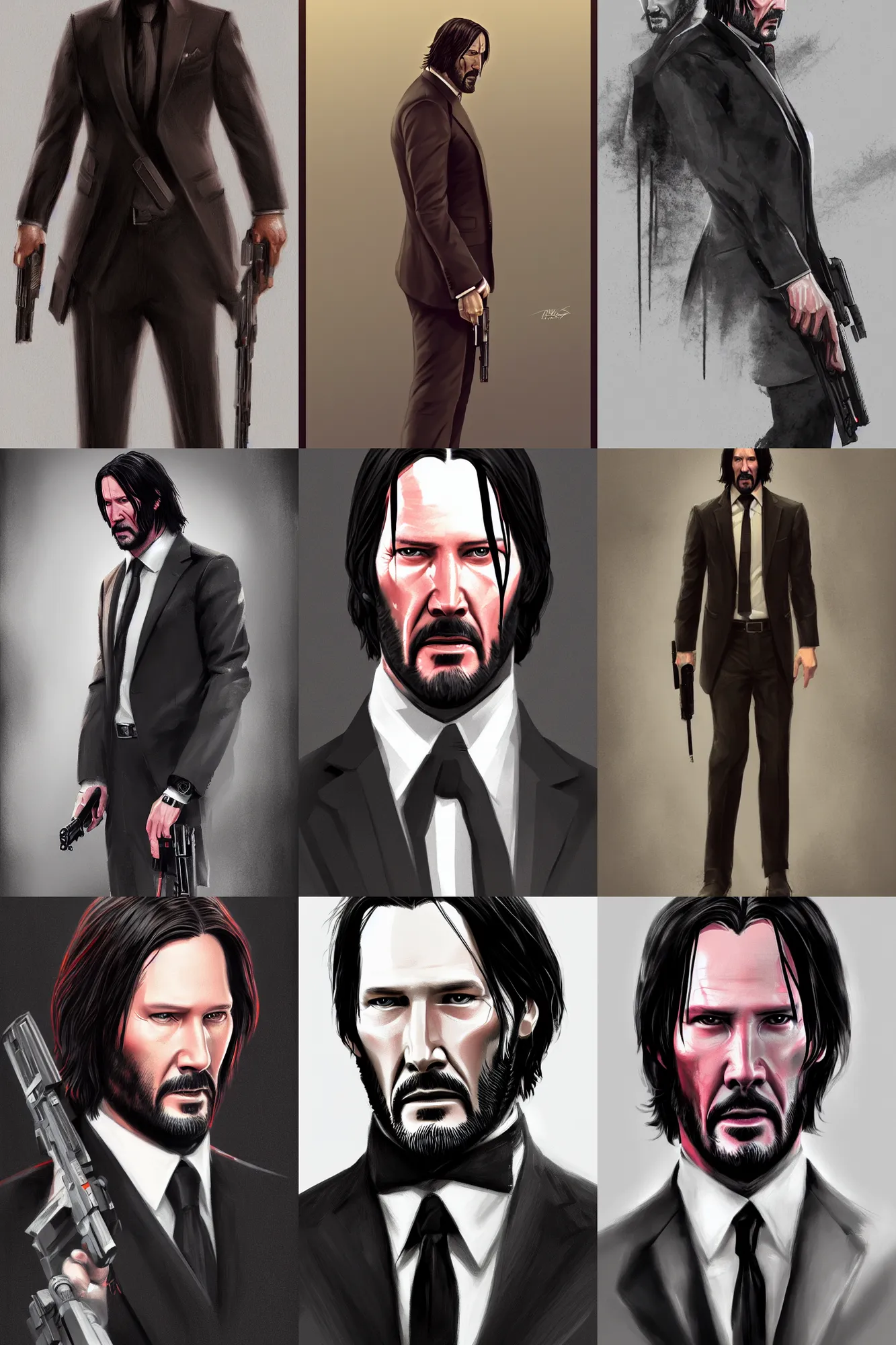 Prompt: full length portrait of john wick by alex fores, highly detailed, portrait, scifi, digital painting, artstation, concept art, smooth, sharp focc