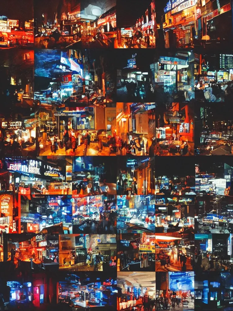 Image similar to outdoorsy guys club likes to look at the exteriors of urban architecture cinematic lighting film quality by darius khondji wong kar-wai night:2 time scenes reflections through windows:2 red:4 and blue:3 lights orange:4 lights busy nightlife:2 in city scene nostalgic:4 quality