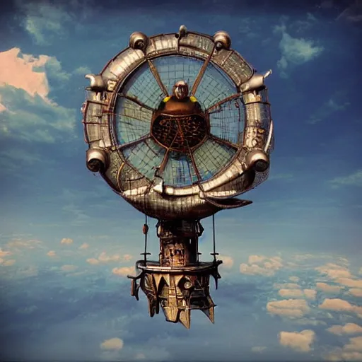 Image similar to flying city in a metal flower, sky, steampunk!!!, fantasy art, steampunk, masterpiece, octane