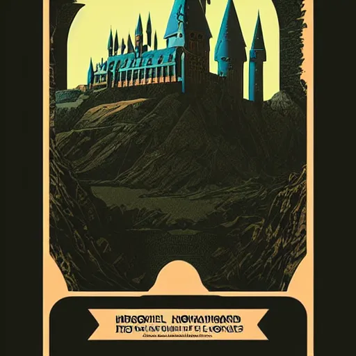 Image similar to poster artwork by Michael Whelan and Tomer Hanuka, of Hogwarts Castle, clean