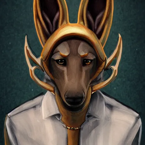 Image similar to Anubis God working at Starbucks, very detailed, artstation, illustration, masterpiece, digital art, Oil Painting, Furry Art