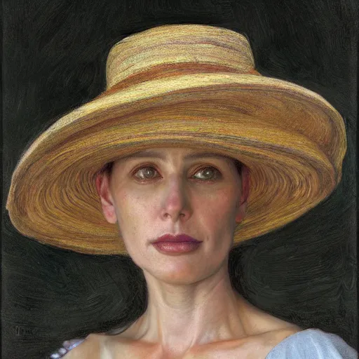 Prompt: portrait of a woman with a giant hat, by donato giancola and berthold woltze.