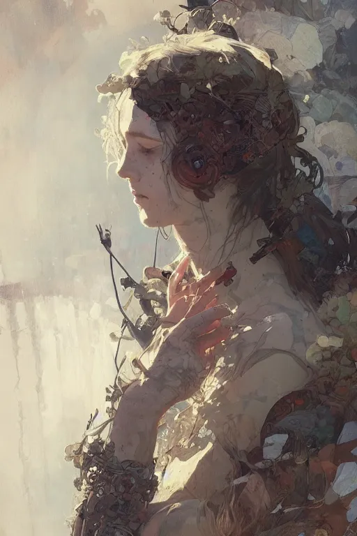 Image similar to A full portrait of a beautiful post apocalyptic offworld arctic biosleeper, intricate, elegant, highly detailed, digital painting, artstation, concept art, smooth, sharp focus, illustration, art by Krenz Cushart and Artem Demura and alphonse mucha