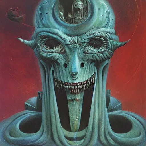 Prompt: space pazuzu, oil painting by giger, mobius and beksinski