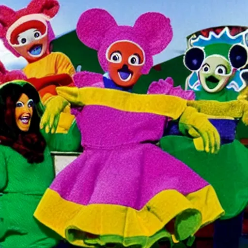 Image similar to Mexican teletubbie Memphis group style