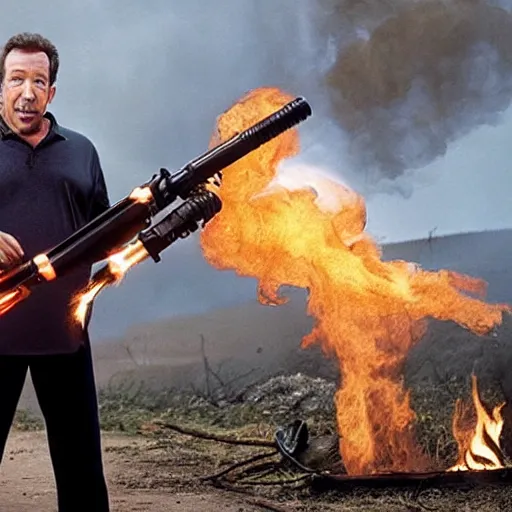 Image similar to tim allen with a flamethrower