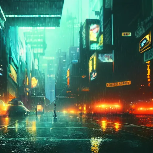 Image similar to many jellyfish running on the street at night after the rain, with the silhouette of distant mountains in the background, cyberpunk style, blade runner, by darek zabrocki, 8 k