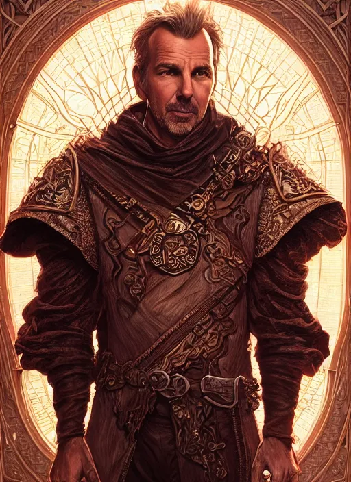 Image similar to kevin costner as oscar diggs, intricate, d & d, wizard, powerful, fantasy, art nouveau, digital painting, trending on artstation, sharp focus, wide shot, illustration, global illumination, ray tracing, art by artgerm and greg rutkowski and ruan jia