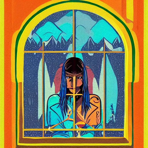 Prompt: a painting beautiful window, art print, a ultrafine detailed painting by wix and aguilera reyes, behance contest winner, vintage, native art, trend in behance hd, 2 d game art, detailed painting