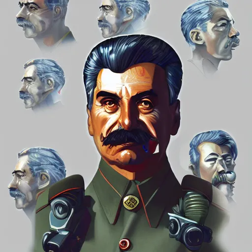 Image similar to cyberpunk joseph stalin as the leader of a futuristic communist society, cybernetics, sharp lines, digital, artstation, colored in