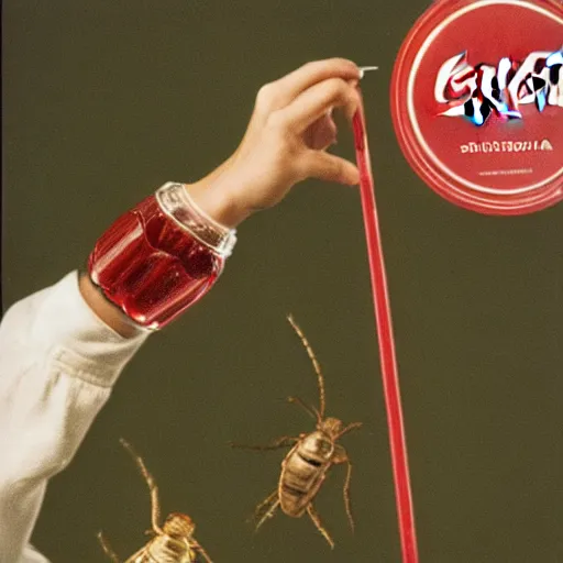 Prompt: humanoid louse drinking coca cola using straw in the space