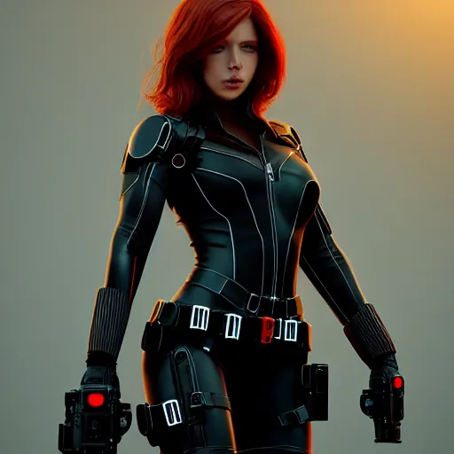 Image similar to Samantha 38G as black widow, au naturel, hyper detailed, digital art, trending in artstation, cinematic lighting, studio quality, smooth render, unreal engine 5 rendered, octane rendered, art style by klimt and nixeu and ian sprigger and wlop and krenz cushart