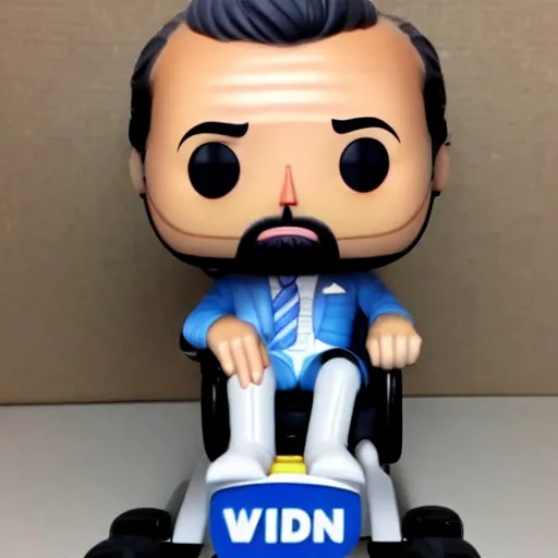 Prompt: joe biden sitting in his wheel chair, funko pop, old, funny