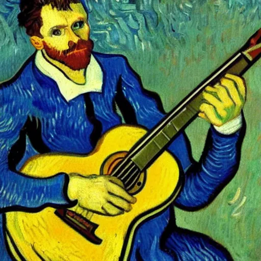 Image similar to oil painting of a sonic plays guitar by vincent van gogh