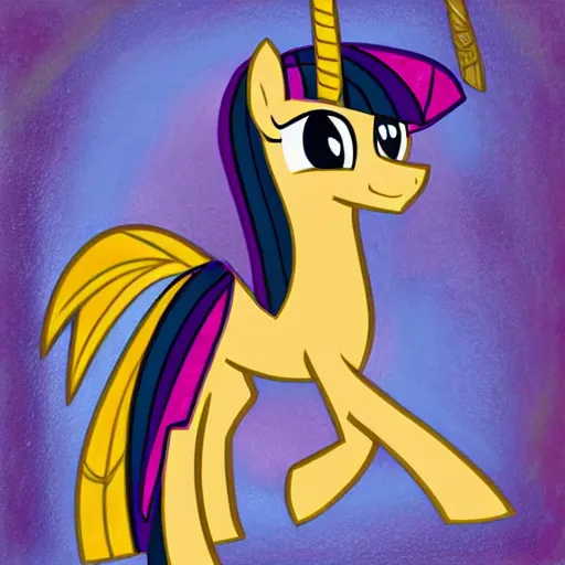 Prompt: Egyptian hieroglyph wall art relief painting of Twilight Sparkle from My Little Pony