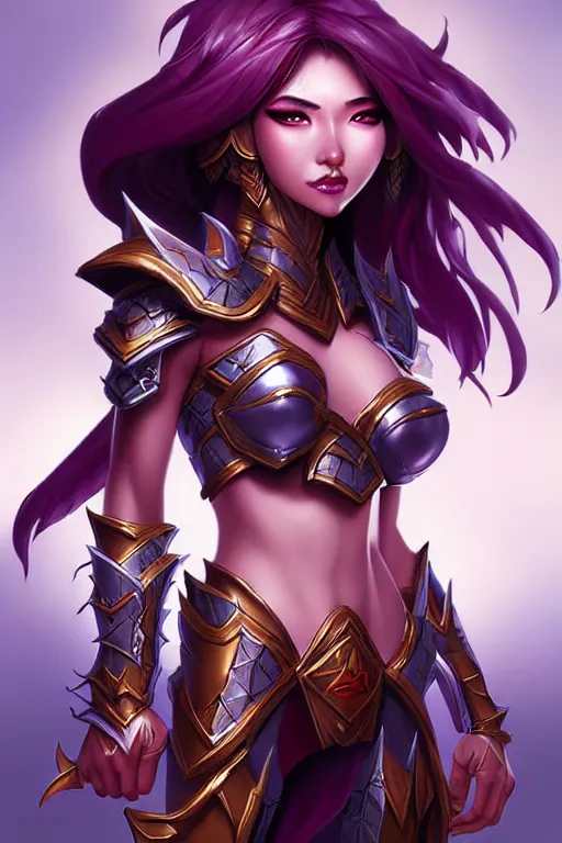 Image similar to sakimi chan, fantasy armor, detailed face, dynamic lighting, tony sart