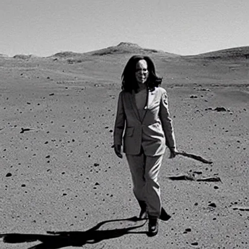 Image similar to photograph of Kamala Harris walking on Mars