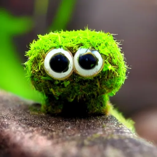 Prompt: cute tiny critter made of moss, big eyes, detailed